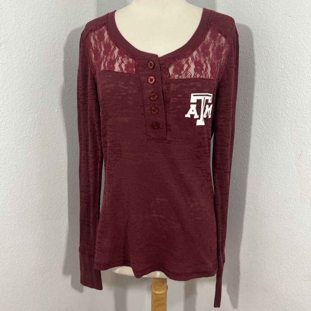 Creative Apparel Henley Top Womens Large Crew Texas A‎ M Aggies Thermal Pullover